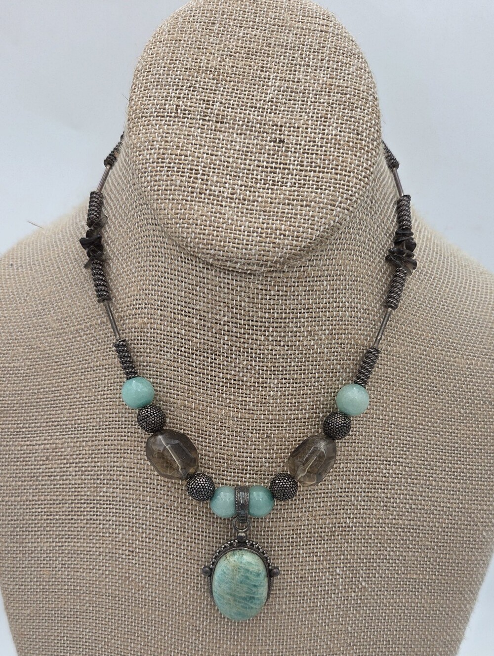 Boho Beaded Necklace Sterling Silver on Gem